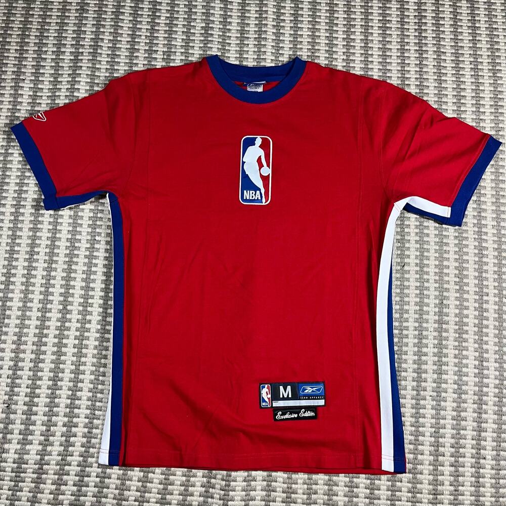 Vintage 90s Red Reebox Sz M NBA Shooter Warm up Jersey Shirt Embroidered